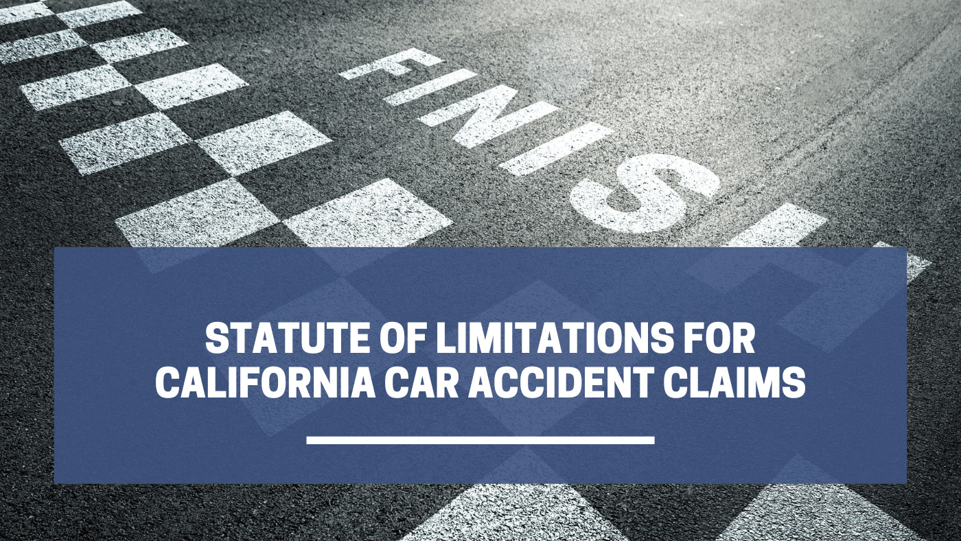 Imagen de fondo de la pista de llegada de la carrera con el título "Estatuto de limitaciones para reclamos por accidentes automovilísticos en California""