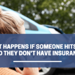 Female motorist involved an a car accident calling insurance company with "What Happens If Someone Hits You and They Don't Have Insurance.